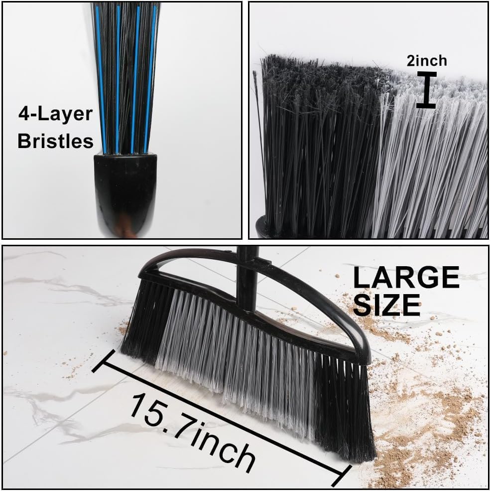 Outdoor Heavy Duty Broom, 15.7'' Wide with Long Handle, Angle Broom with Stiff Bristles for Sweeping Patio, Garden, Garage, Yard