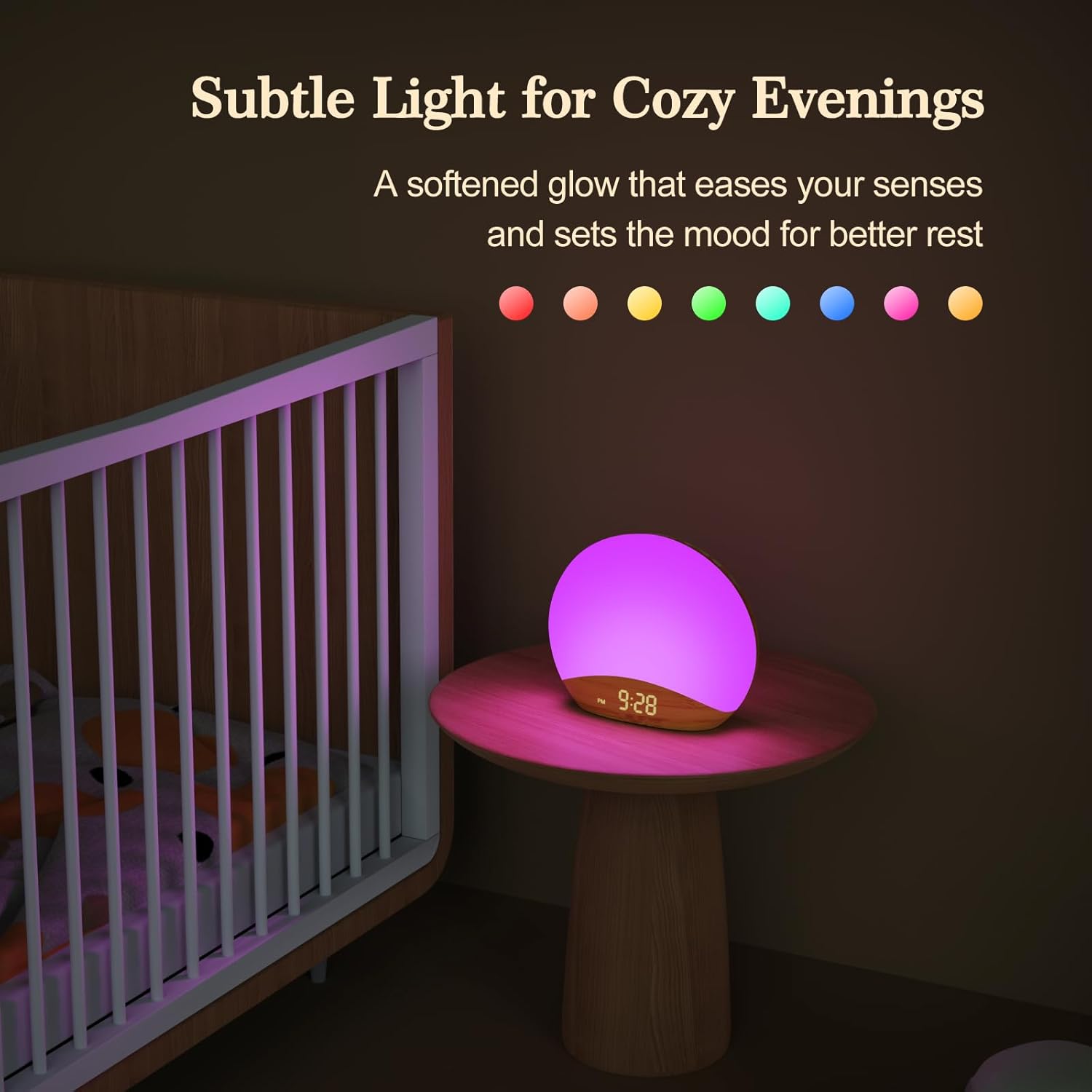 REACHER Wood Grain Sunrise Alarm Clock and Sound Machine Nightlight, D