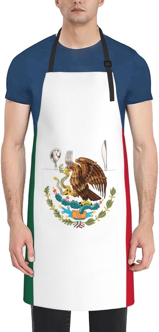 Flag of Mexico print Waterproof chef's apron with pocket apron for kitchen cooking baking barbecue and gardening
