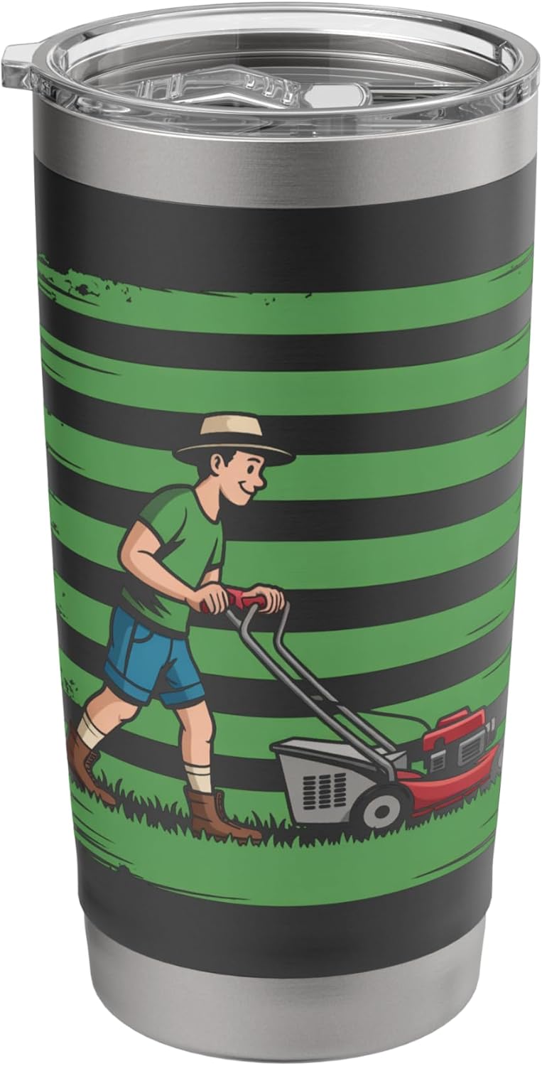 American Flag Lawn Mower Gardening Patriotic Dude Stainless Steel Insulated Tumbler
