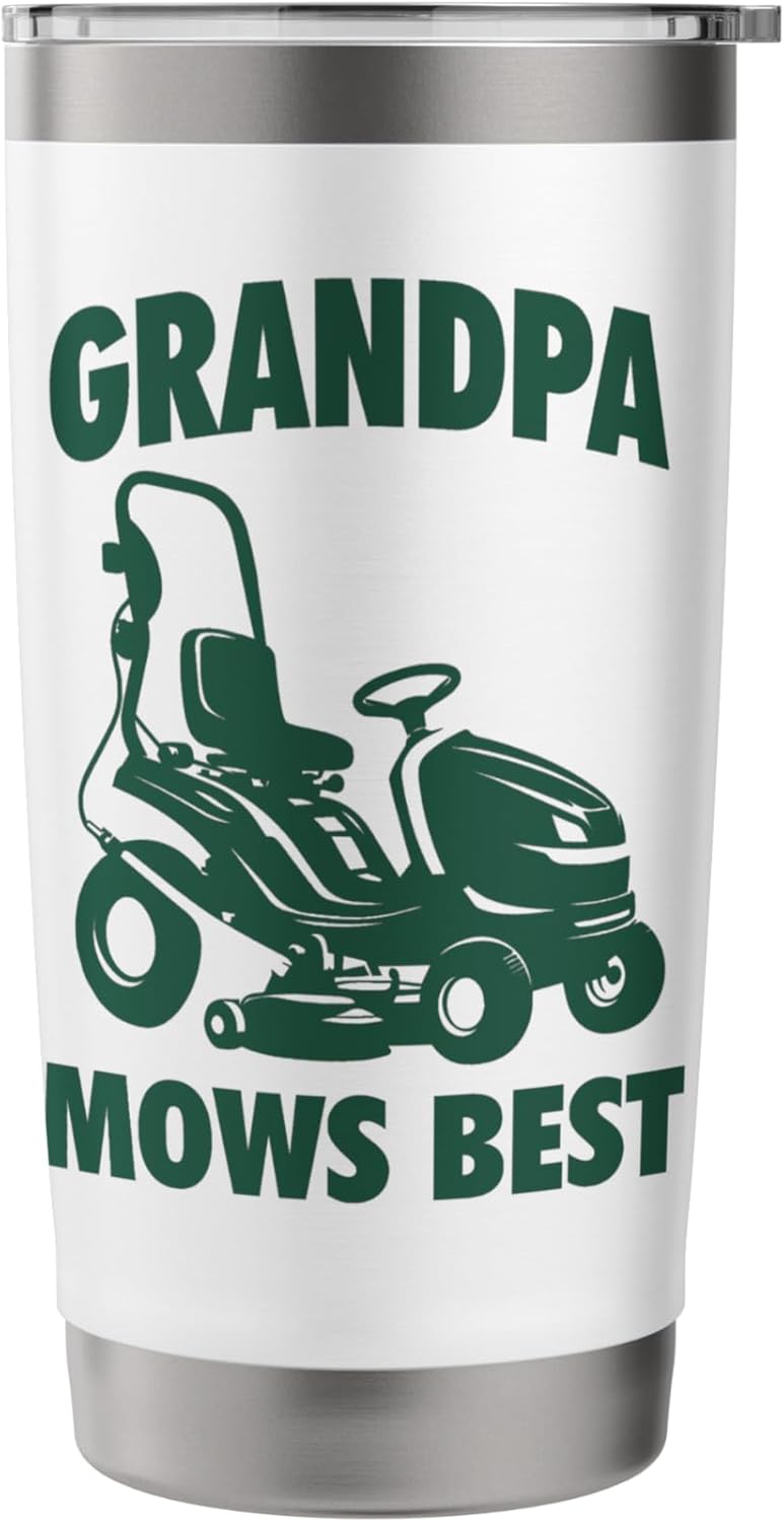 Grandpa Mows Best Lawn Care Mowing Landscaper Father's Day Stainless Steel Insulated Tumbler