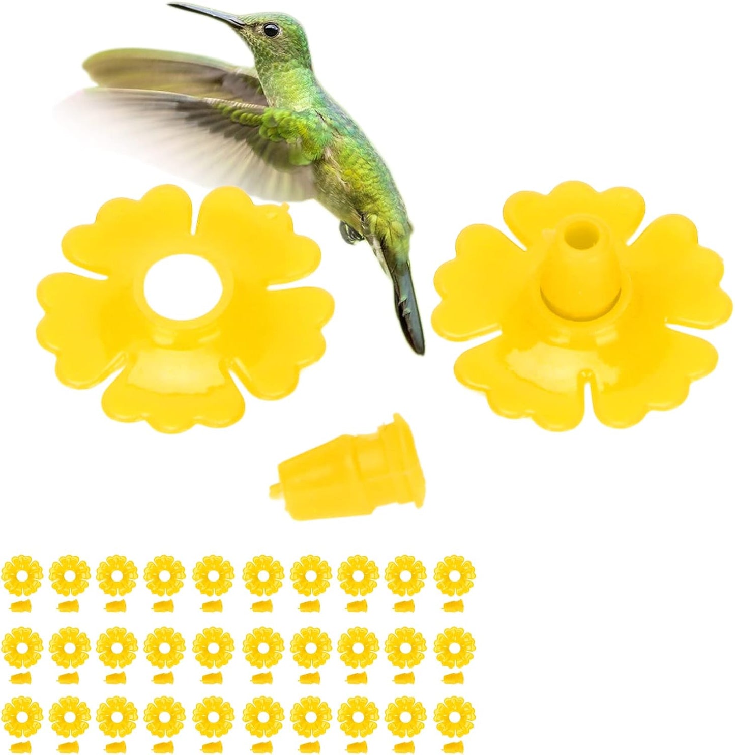 Hummingbird Feeder Replacement Flowers, 30 Pcs Hummingbird Feeder Parts, Hanging Bird Feeding Ports Replacement, Outdoors Supplies (Yellow)