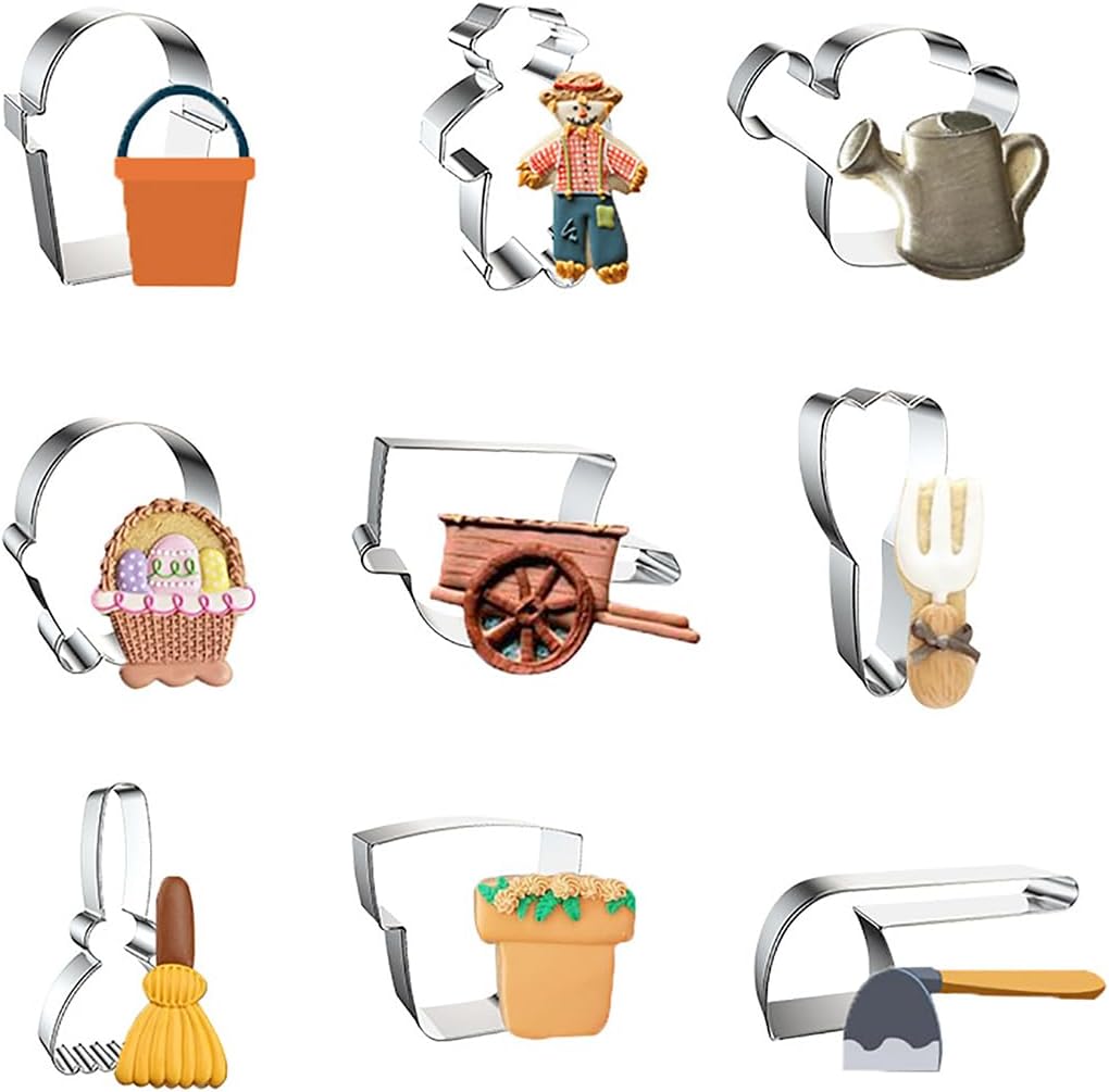 Farm Cookie Cutters 9 Piece Set – Bucket Scarecrow Watering Can Flower