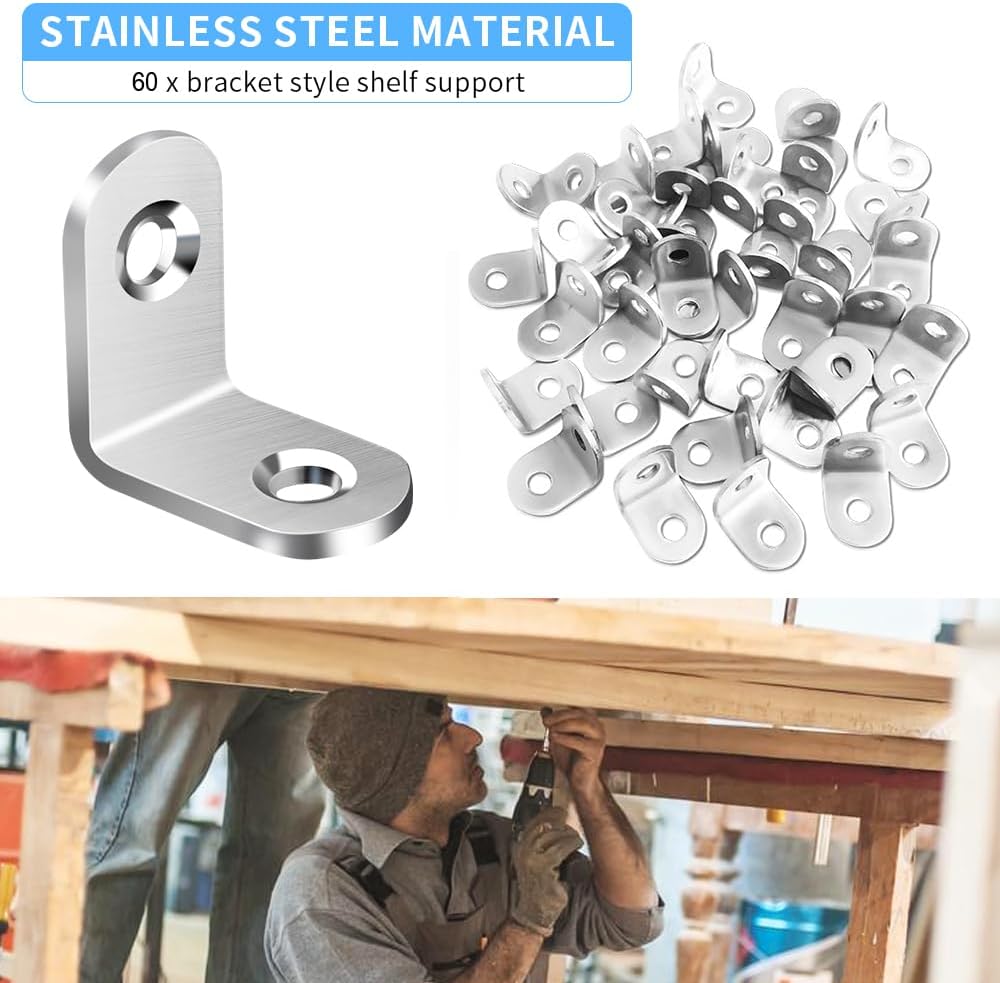 40PCS L Bracket Corner Brace, Stainless Steel L Brackets for Shelves, Metal Corner Bracket, Small Right Angle Brackets for Wood Furniture Chair Drawer Cabinet with 80PCS Screws (0.79 x 0.79 inch)