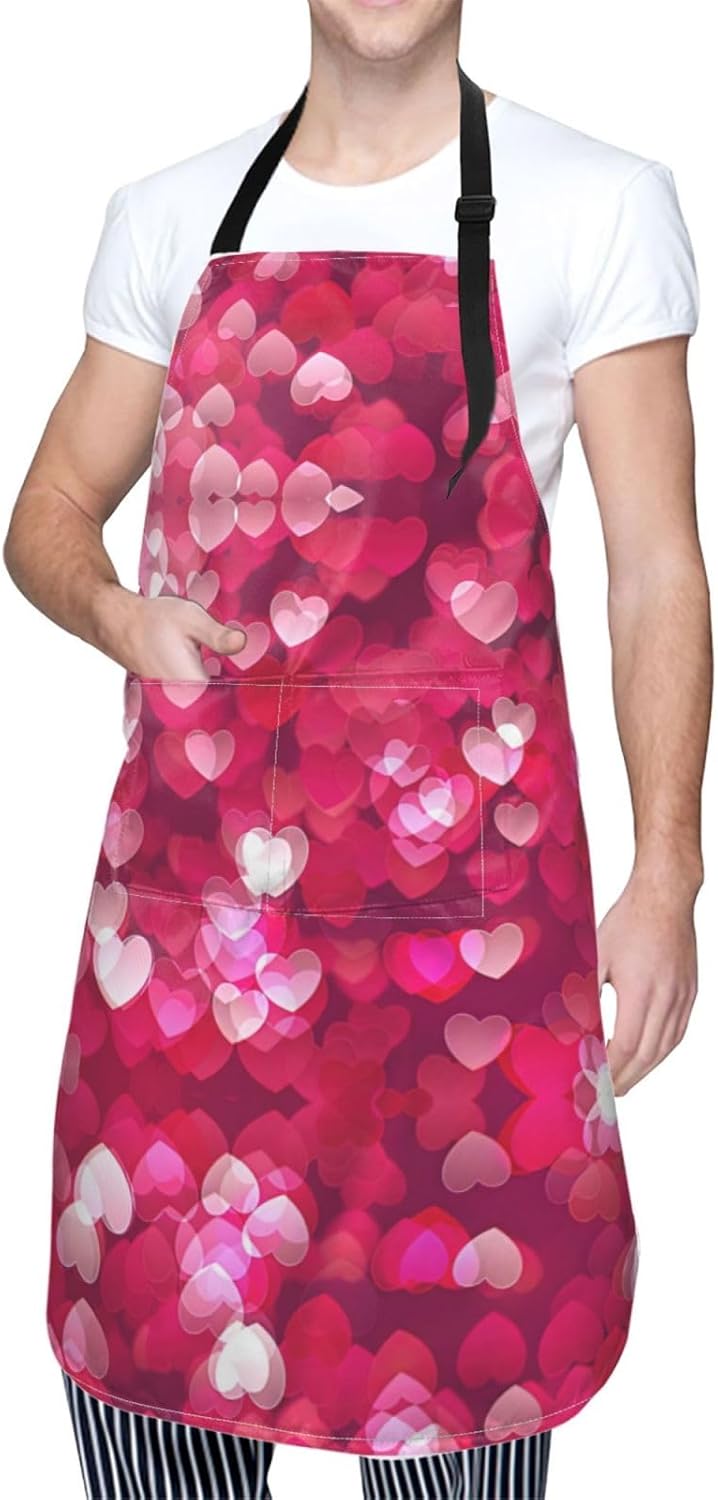 Valentine's Day Love Heart Print 28x33 In Adult Kitchen Apron with Poc