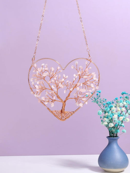 MANIFO Rose Quartz Crystal Tree Life Hanging Ornament Heart Healing Cr