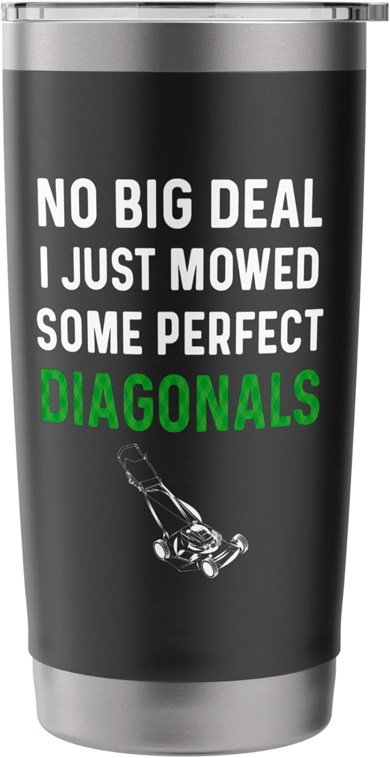 Lawn Mower Shirt Men Funny Lawn Care Grass Diagonals Stripes Stainless Steel Insulated Tumbler