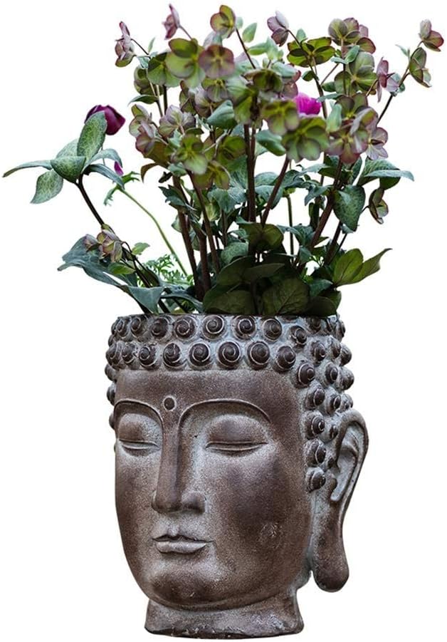 Planter Flowerpot Planter Pots Unique Plant Pots 16.9" Tall Buddha Statue Buddha Head Flower Pot Outdoor Large Planters (35x35x43cm)