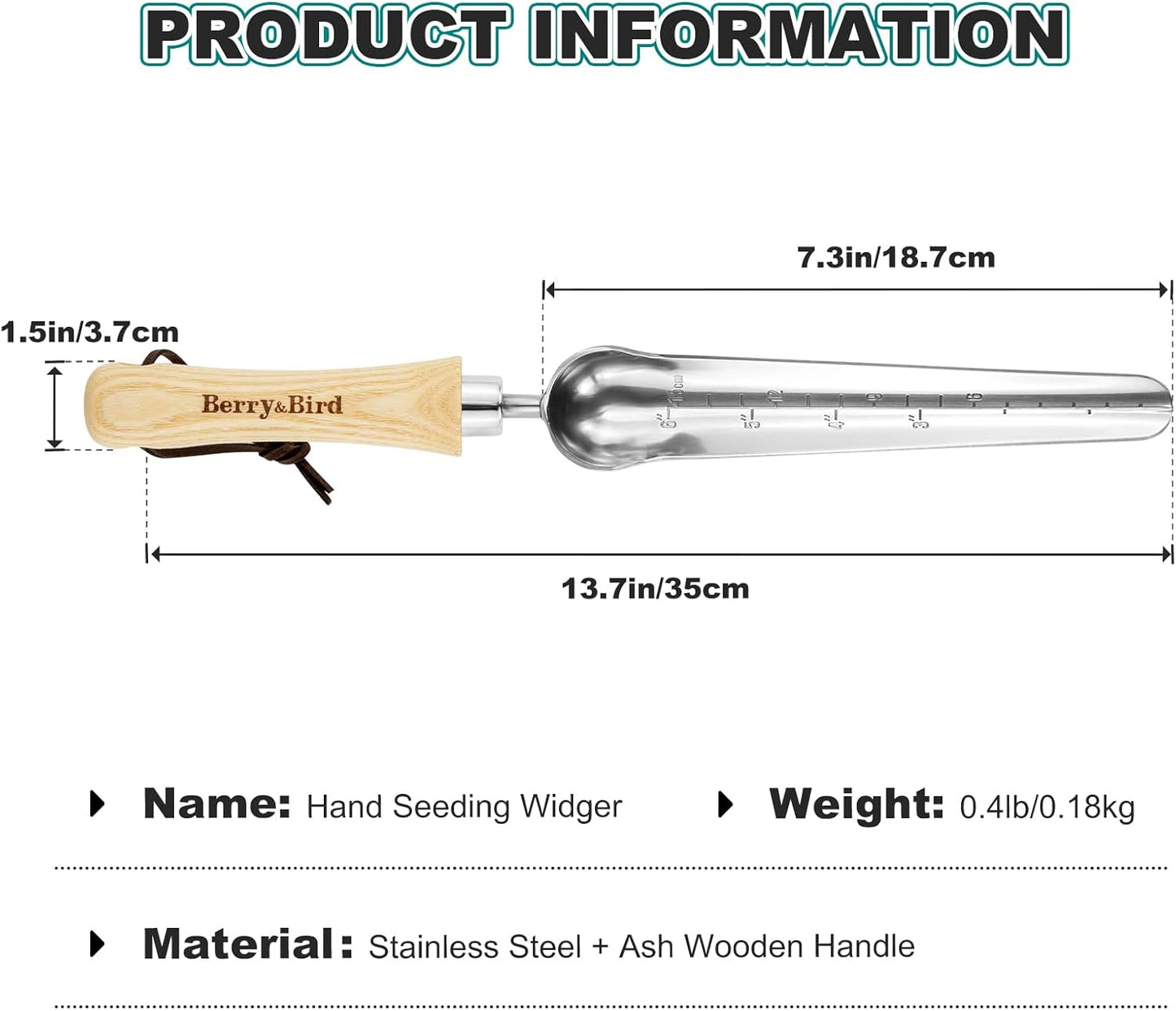 Berry&Bird Seeding Widger,Stainless Steel Seed Dibber Tool with Measur
