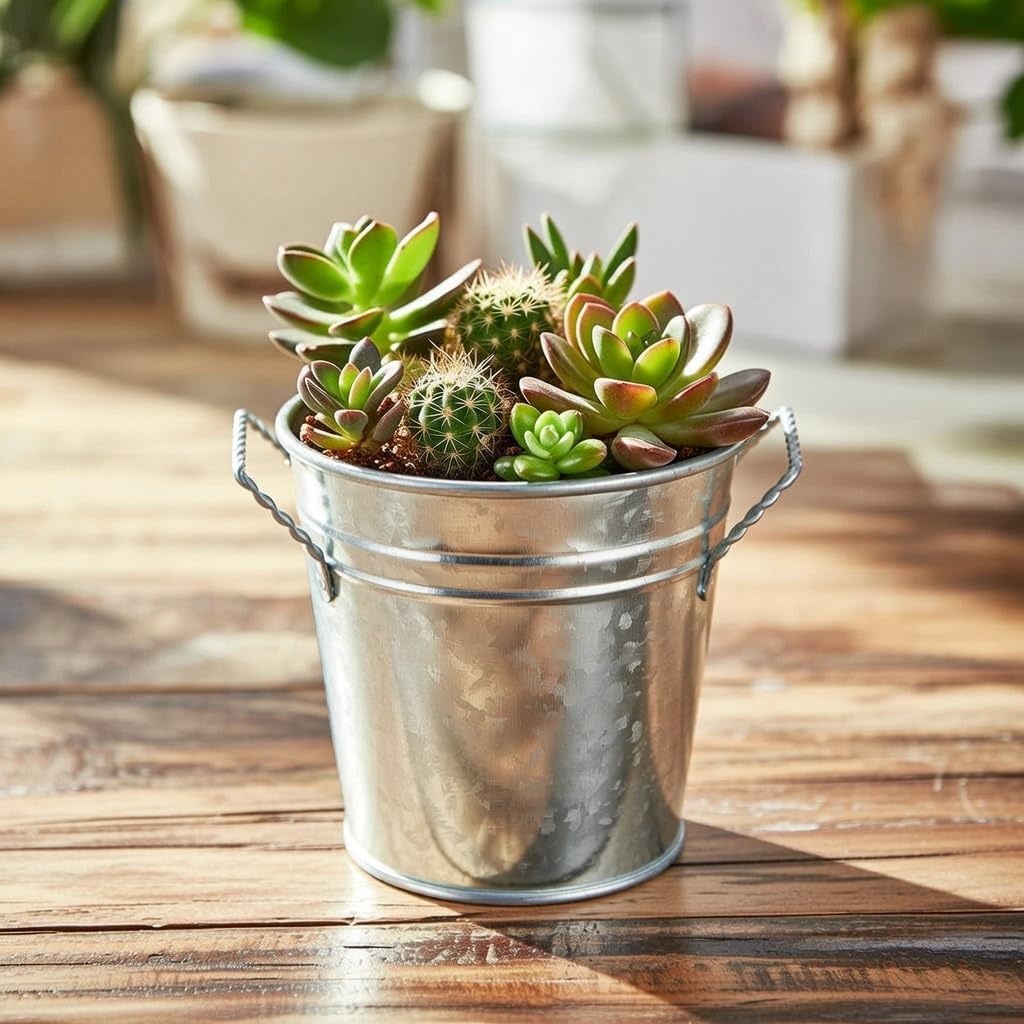 Hosley 3 Pack of Galvanized Planters 5" Dia x 4.5" H Durable Metal Plant Pots for Floral Arrangements Indoor and Outdoor Gardening with Vintage-Inspired Charm Rustic
