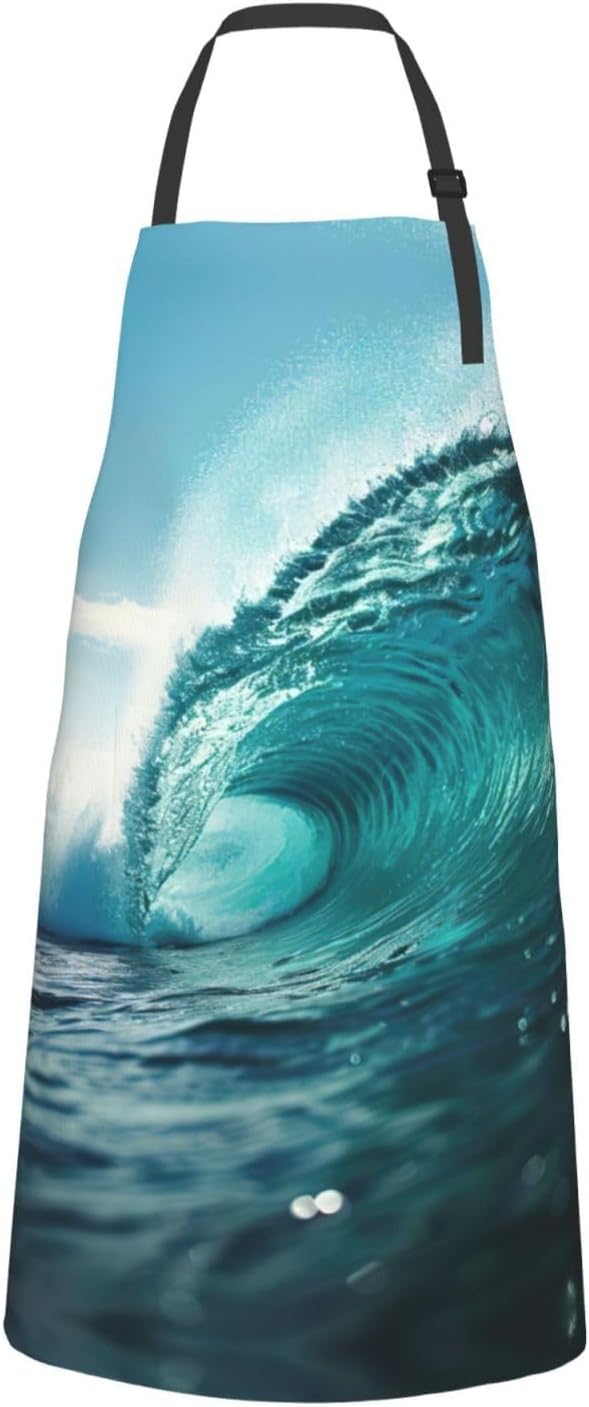 Ocean Green Wave Surf print Waterproof chef's apron with pocket apron for kitchen cooking baking barbecue and gardening