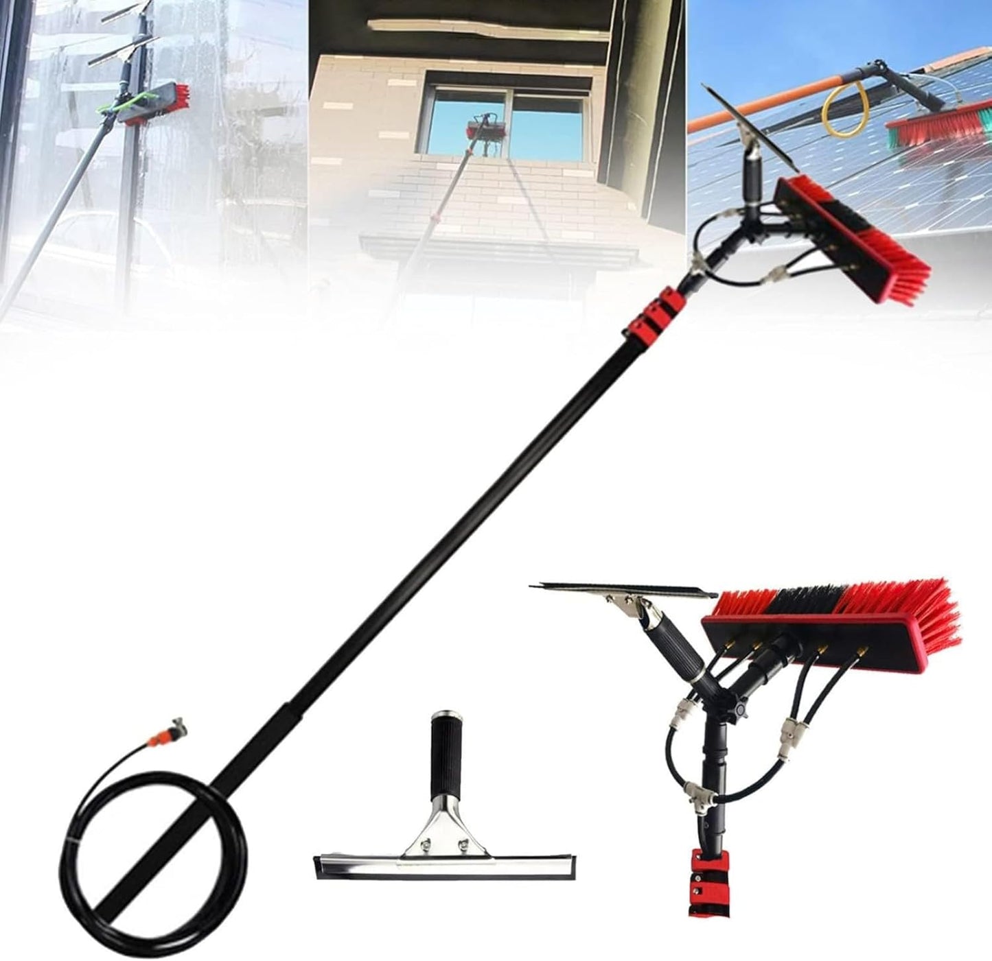 Window Cleaner Kit with Scraper & Brush Extends 3.610.8M for Effortless Window & Solar Panel Cleaning Lightweight Adjustable Perfect for High Reach