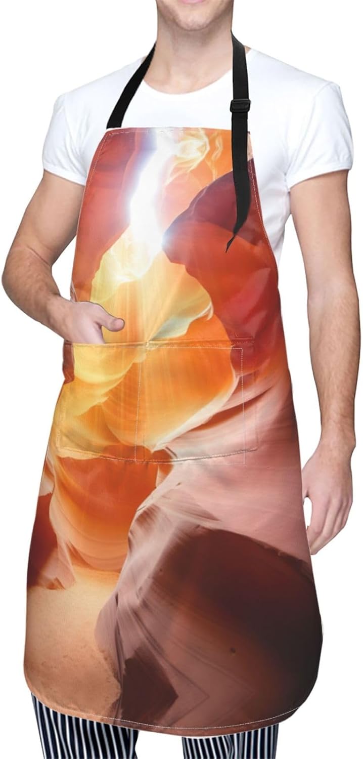 Antelope Canyon print Waterproof apron with pocket adjustable cooking apron for adult kitchen bibs to bake