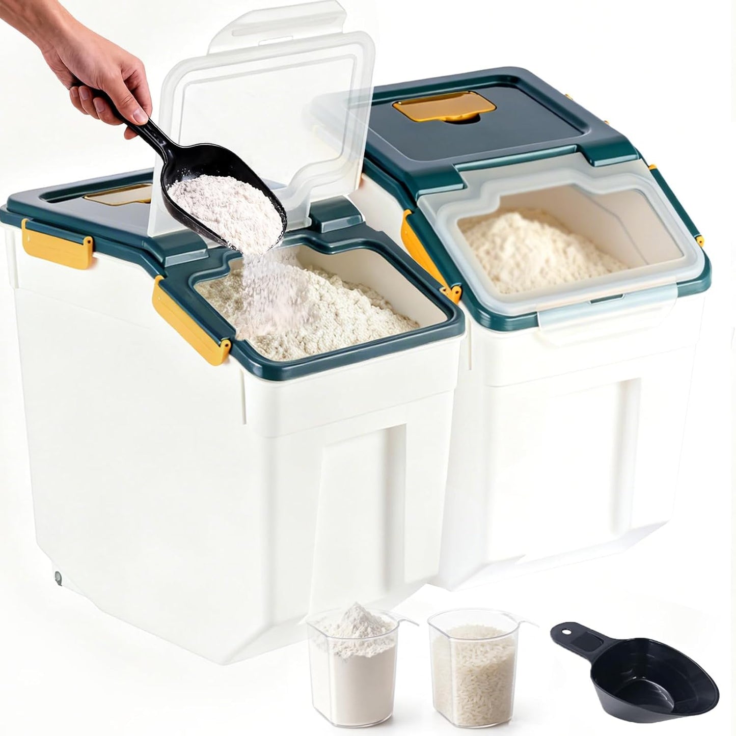 RUIAN 2Pcs Large Flour Storage Container Bin 50Lb Airtight Rice Storag