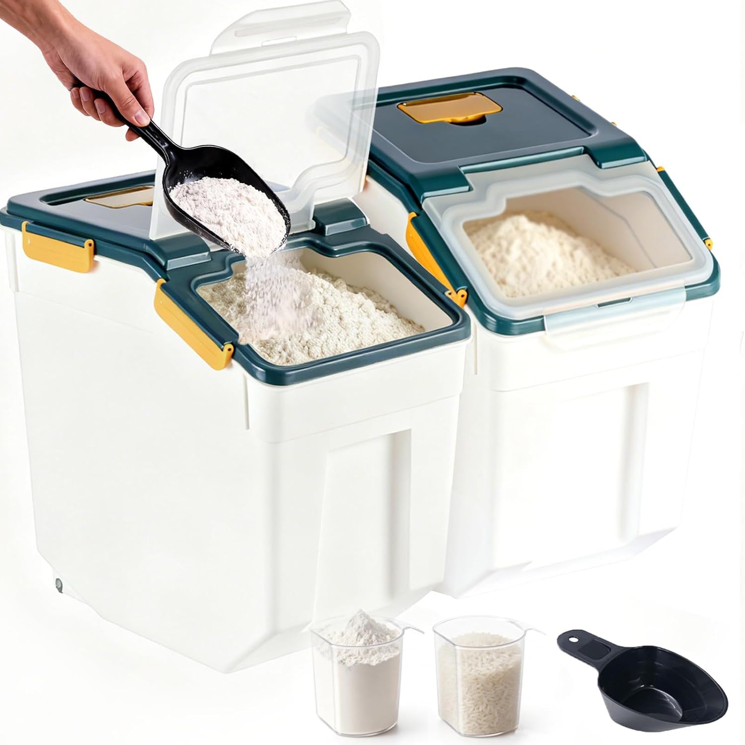 RUIAN 2Pcs Large Flour Storage Container Bin 50Lb Airtight Rice Storag