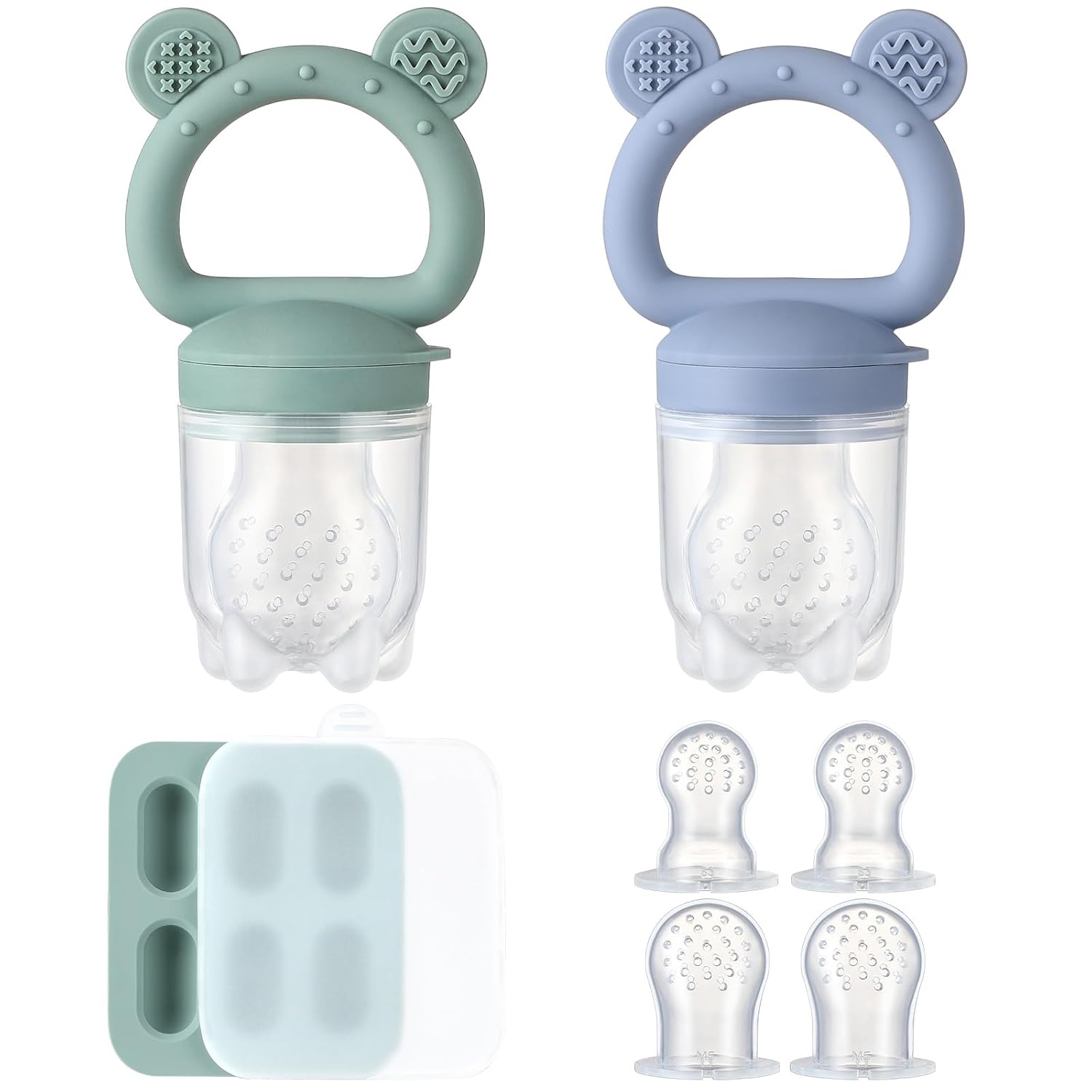 2 Pack Silicone Baby Fruit Feeder with Mini Freezer Tray, Breastmilk P