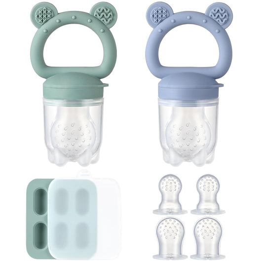 2 Pack Silicone Baby Fruit Feeder with Mini Freezer Tray, Breastmilk P