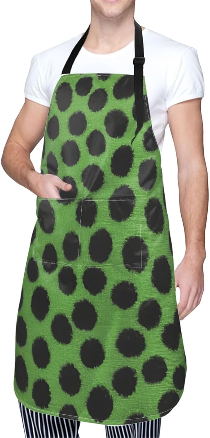 YANYU Green Leopard Print 28x33 In Kitchen Apron Stylish Chef Apron with Pockets for Cooking Baking Painting