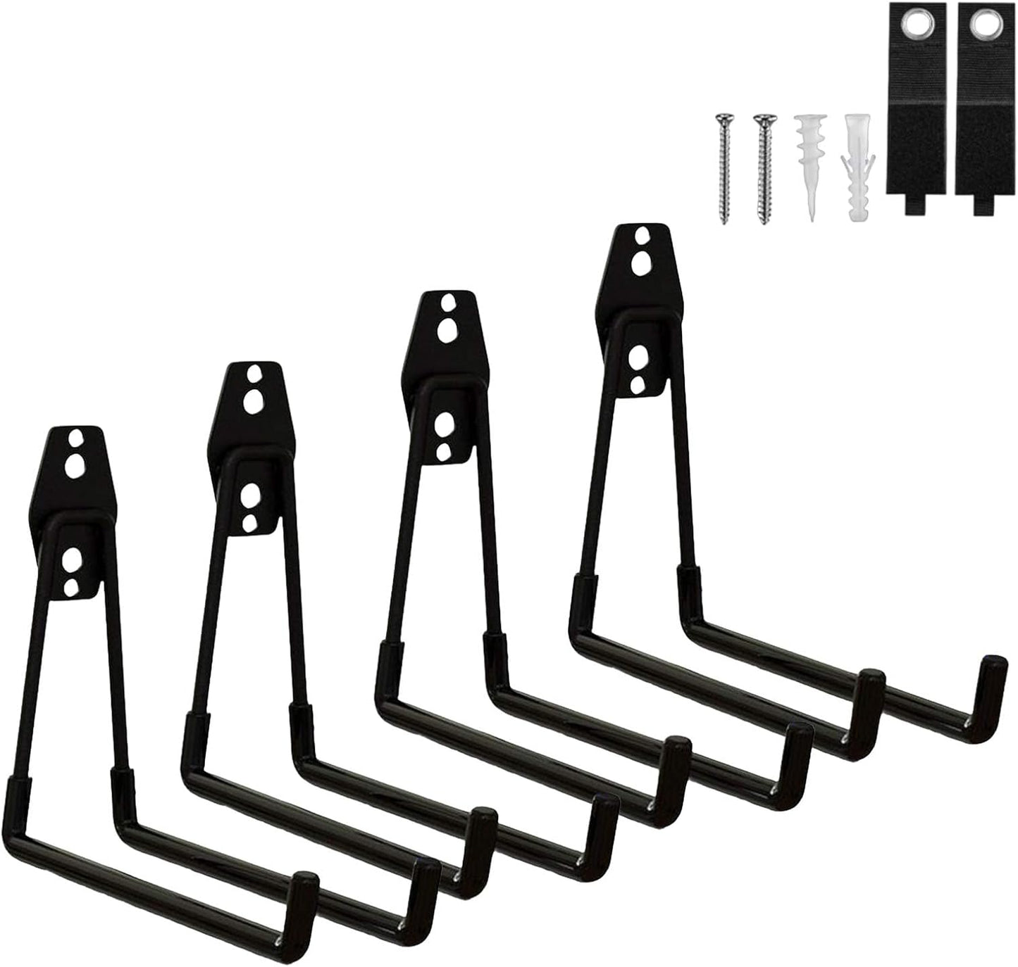 Garage Hooks Heavy Duty, 4 Pack Large Square Steel Garage Storage Hooks with Anti-Slip Coating, Multi-Purpose Ladder Hooks for Hanging Garden Tools, Hoses, Bikes and Folding Chairs (Black)