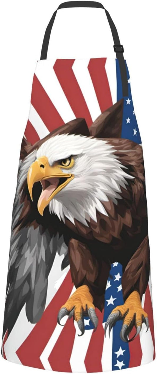 Eagle with USA Flag print Waterproof chef's apron with pocket apron for kitchen cooking baking barbecue and gardening