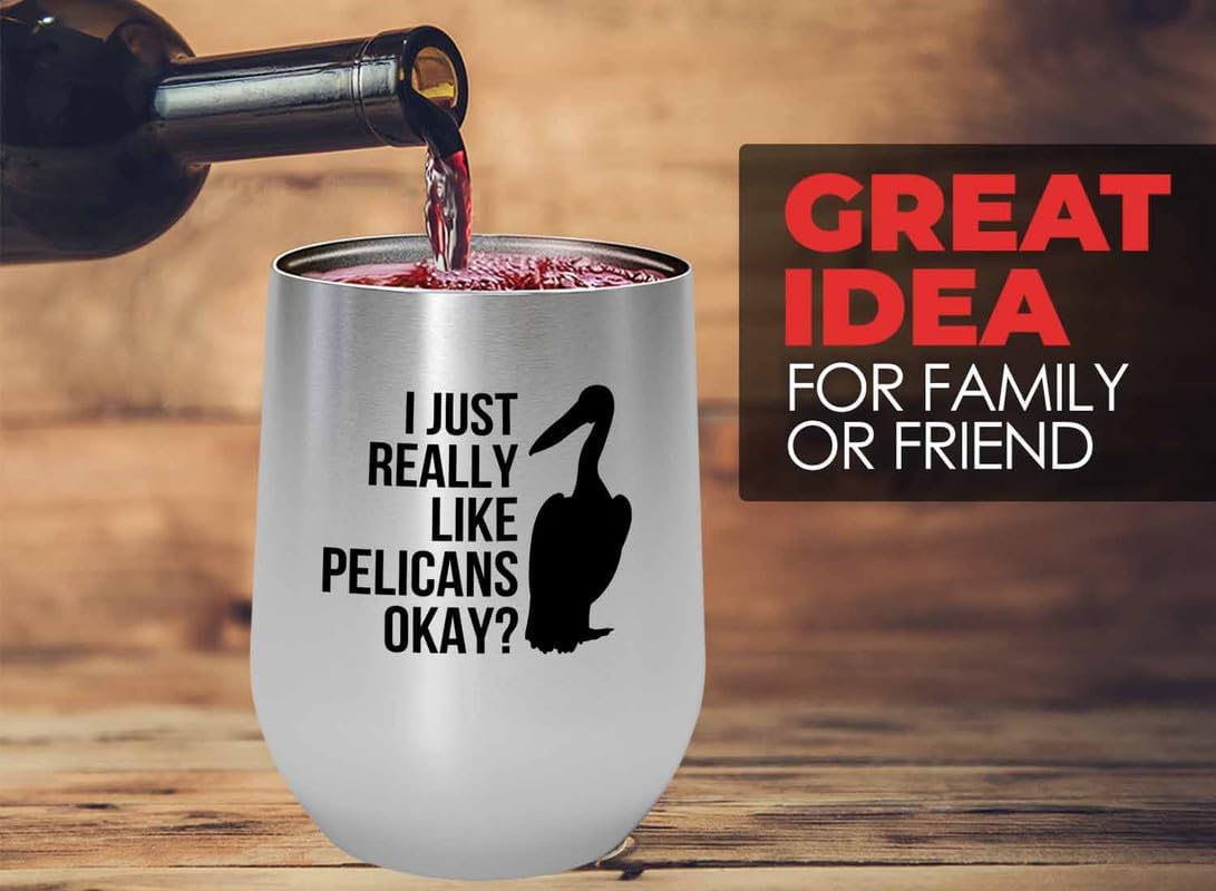 Birding Silver Edition Wine Tumbler 12oz - Really like Pelicans - Bird