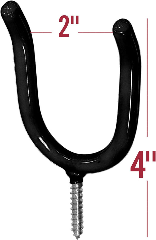 ALAZCO 8 Black Vinyl Coated Steel Wall Mount Screw-in Heavy Duty Tool Holders 4” Utility U-Hooks for Garage Workshop Storage Hang Shovels Rakes Brooms Garden Tools Sports Equipment Tennis Racket