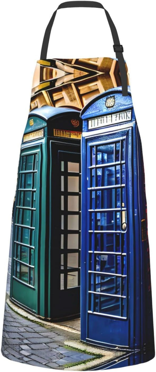 british phone booth print Waterproof chef's apron with pocket apron for kitchen cooking baking barbecue and gardening