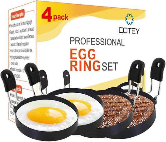 COTEY Large 3.5" Nonstick Egg Rings Set of 4, Round Crumpet Ring Mold 