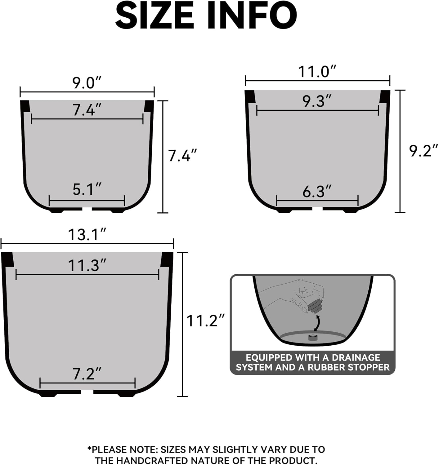 Kante Round Concrete Planter, 9 Inch Dia Classic Style Large Plant Pot