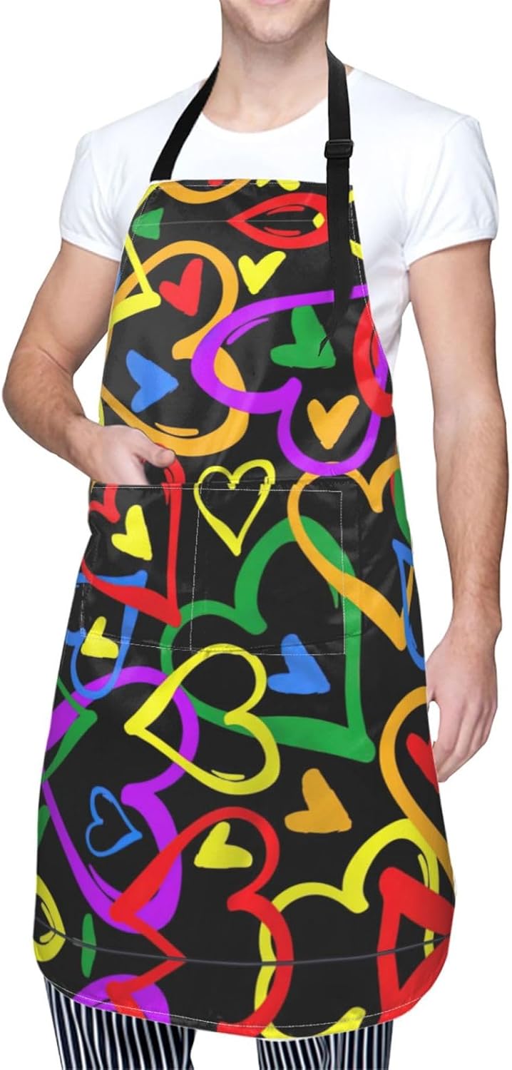 Gay Pride Rainbow Print 28x33 In Adult Kitchen Apron with Pockets Versatile Chef Smock for Cooking Baking