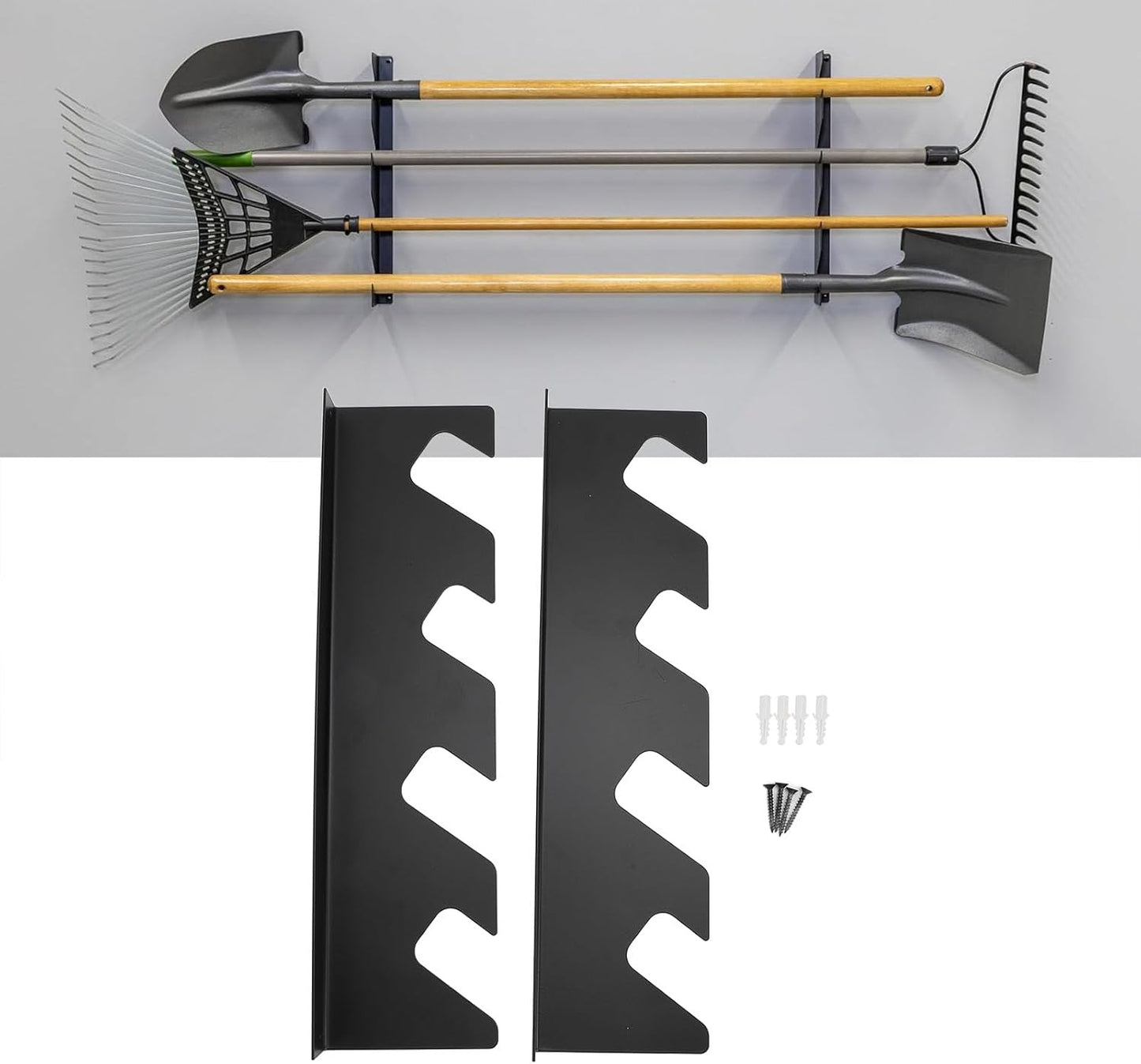 Wall Mount Garden Tool Organizer (Shed Storage Holder for Shovel Rake 