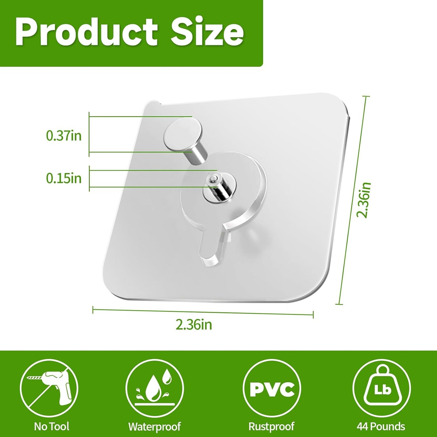 2 Pack Adhesive Hooks for Window Bird Feeder, Heavy Duty 44 Lbs, Waterproof, Weatherproof, Non-Marking Self-Adhesive Hooks for Wall, Window Hanging