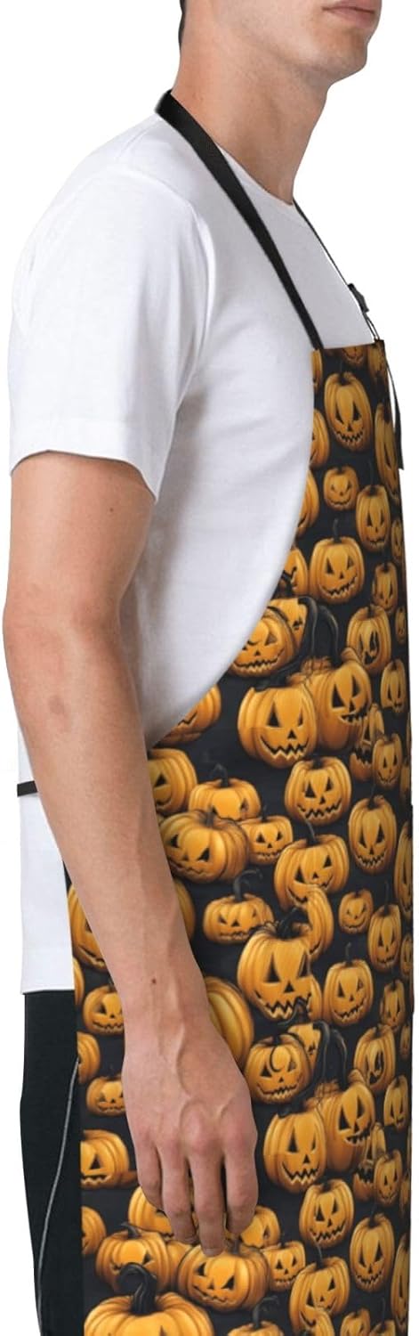 YANYU Halloween Print 28x33 In Kitchen Apron Stylish Chef Apron with Pockets for Cooking Baking Painting