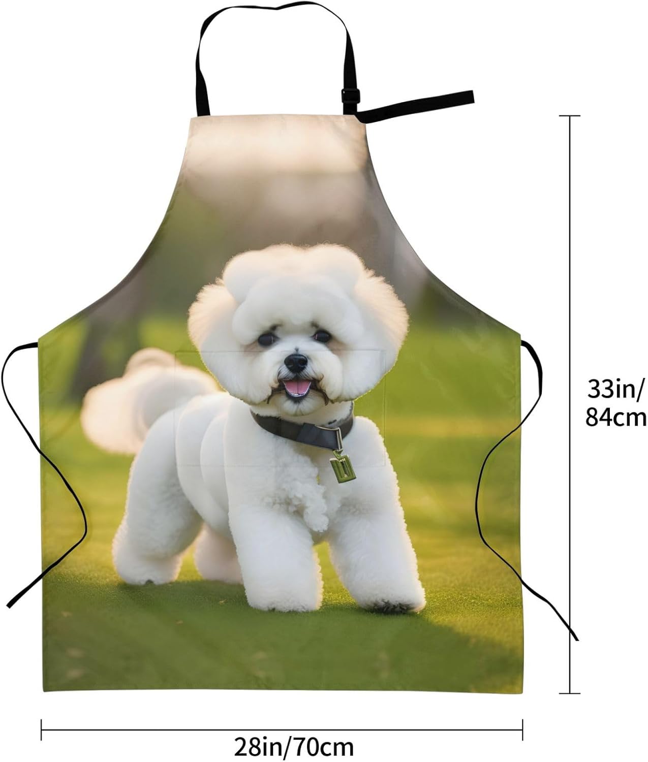 Bichon Frise Dog on the grass print Waterproof apron with pocket adjus