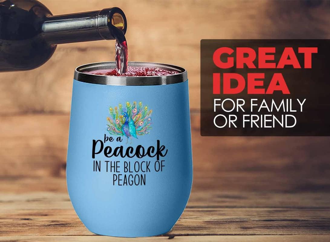 Bird Lover Blue Edition Wine Tumbler 12oz - Peacock block pgeons - Hum