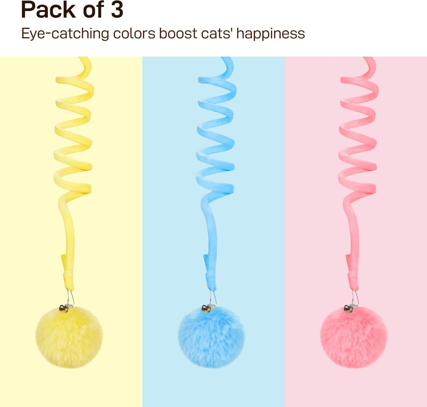 Potaroma Hanging Fluffy Cat Catnip Ball Toys 3 Pcs with Bell, Interact