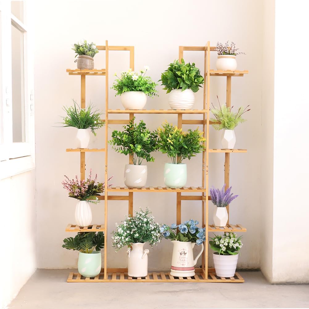 MARURY Extra Large Bamboo Plant Stand, Raised Garden Bed with Legs, Indoor Plants 9 Tier Organizer Living Room, for Vegetables, Flowers Outdoor Backyard Gardens