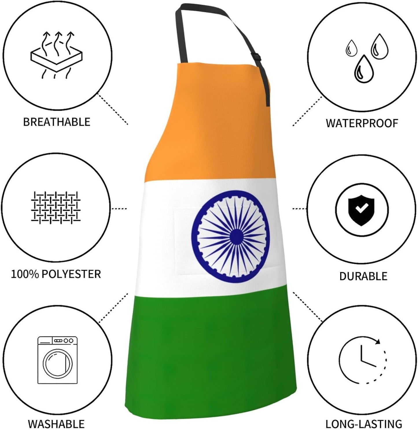 Indian flag print Waterproof chef's apron with pocket apron for kitchen cooking baking barbecue and gardening
