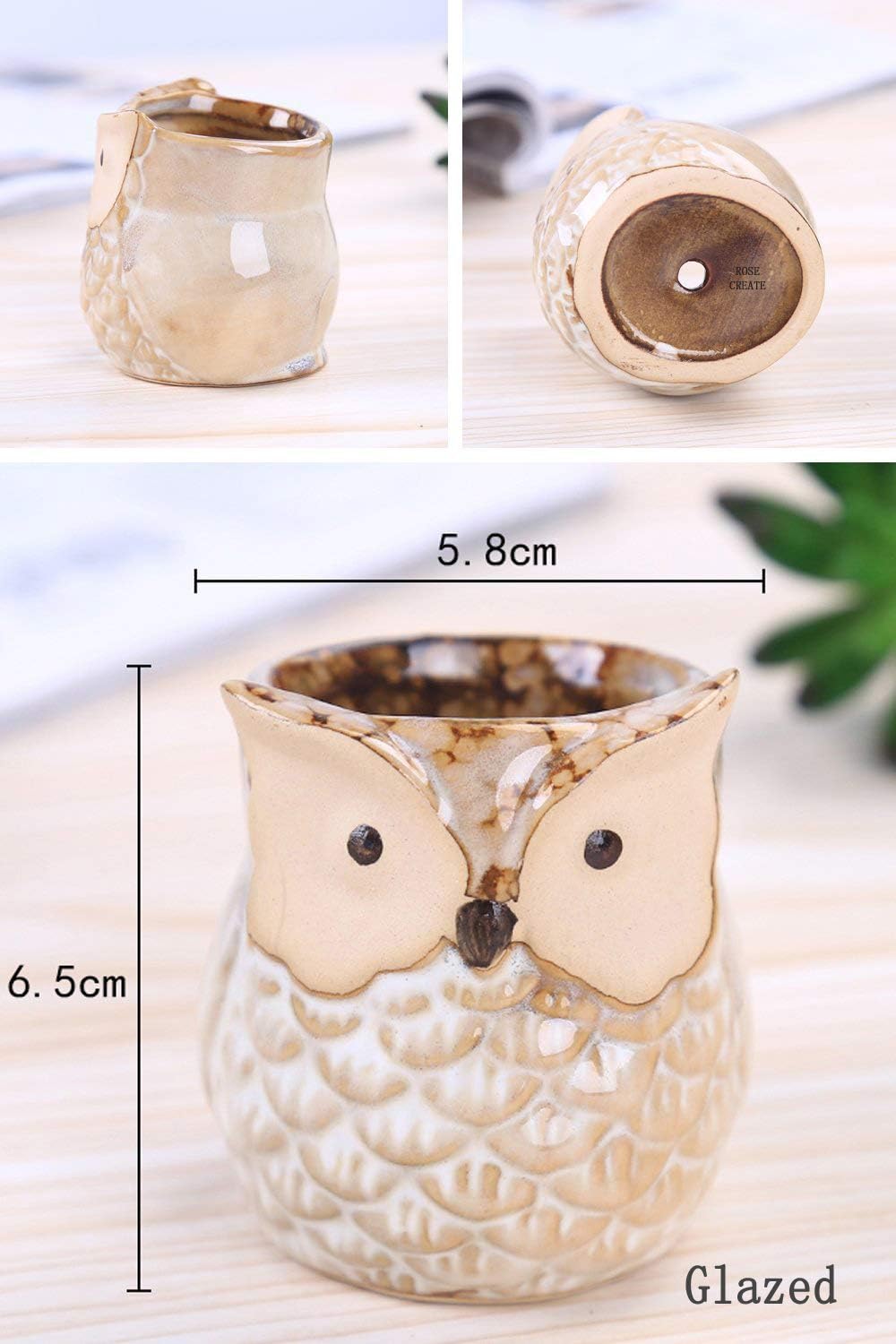 6 Pcs 2.5 Inches Owl Pots, Little Ceramic Succulent Bonsai Pots with a Hole - Pack of 6