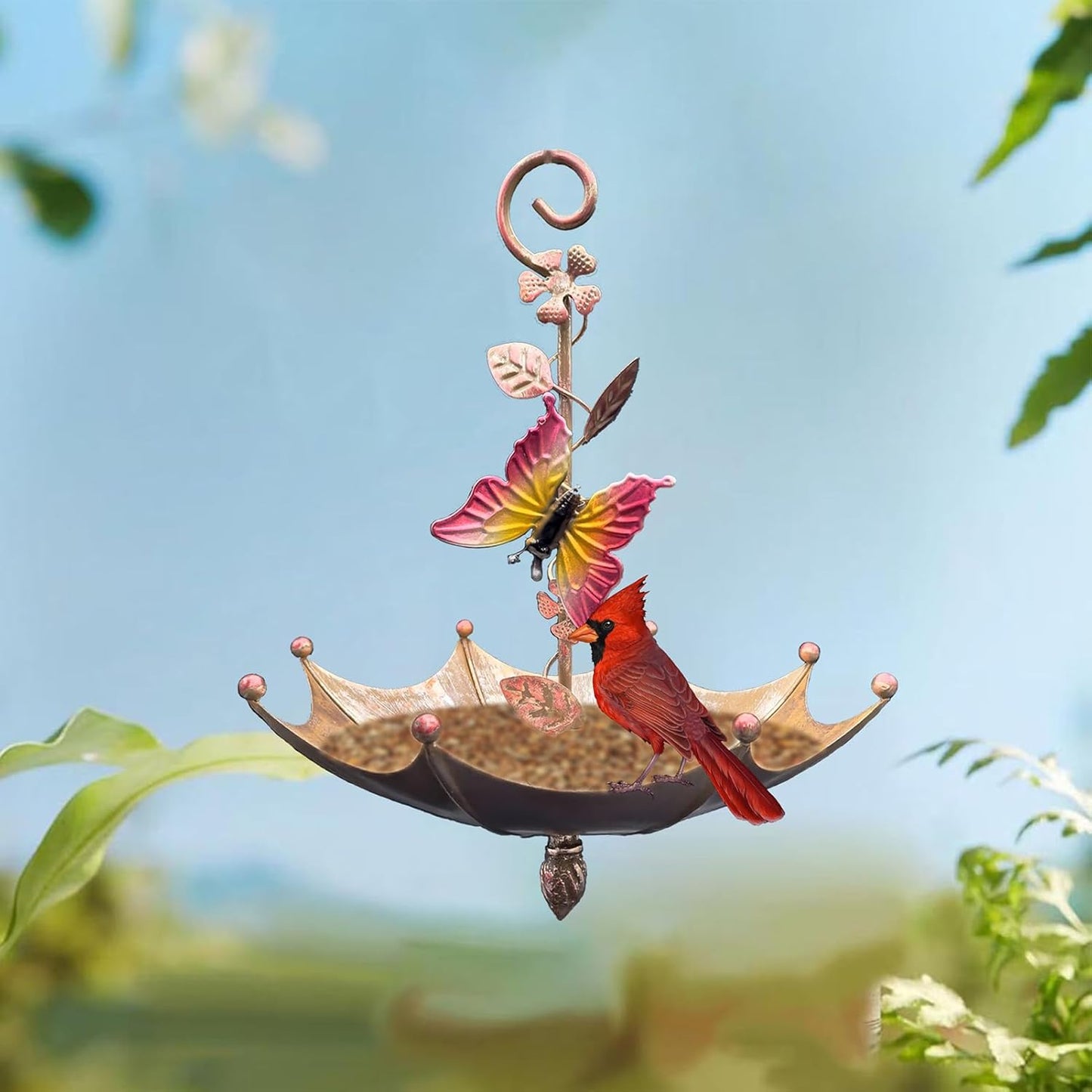 Hummingbird Hanging Feeder Tray, Decorative Outdoor Bird Feedes, Umbrella-Style Feeding Dish, Cute Garden Accessory with Spill-Proof Design, Bird Feeder with Modern Style, Ideal for Backyard Deck