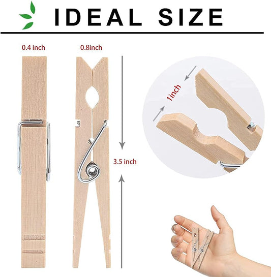 Clothes Pins Wood for Hanging Clothes,3.5 Inch【100pcs】 Heavy Duty Wood