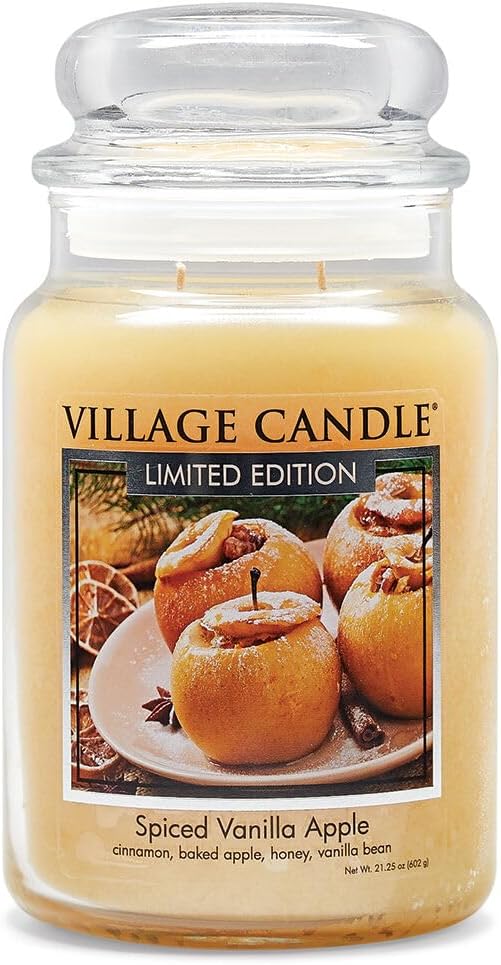Village Candle Spiced Vanilla Apple, Large Glass Apothecary Jar Scente