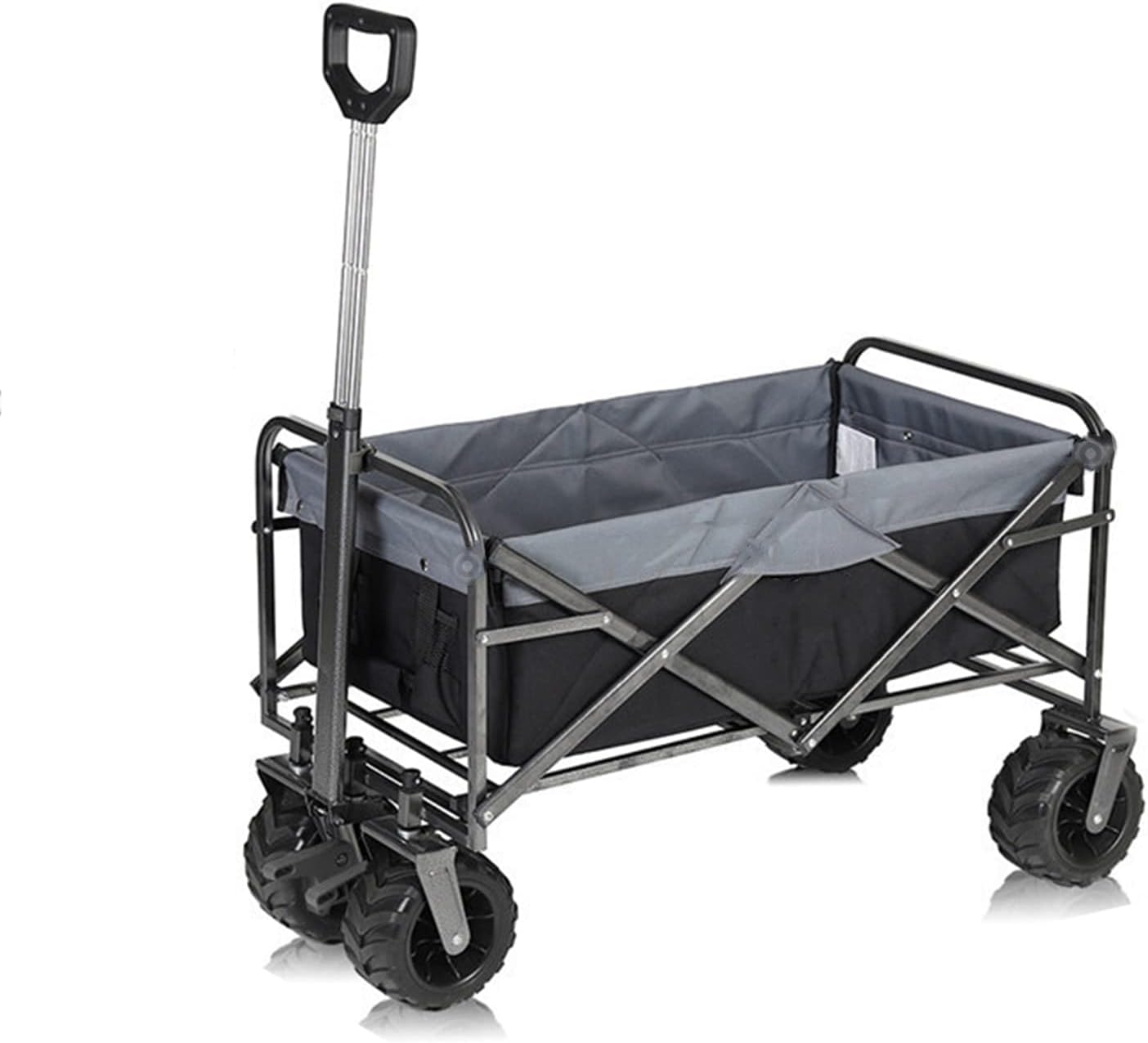 Heavy Duty Collapsible Folding Wagon Cart - All-Terrain Utility Beach & Garden Cart with Wide Wheels, Large Capacity for Camping, Shopping & Sports, Black