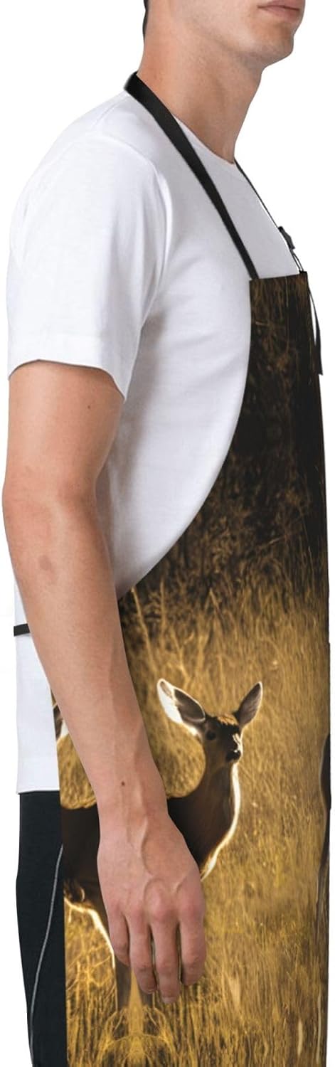 YANYU Cute Deers Print 28x33 In Kitchen Apron Stylish Chef Apron with Pockets for Cooking Baking Painting