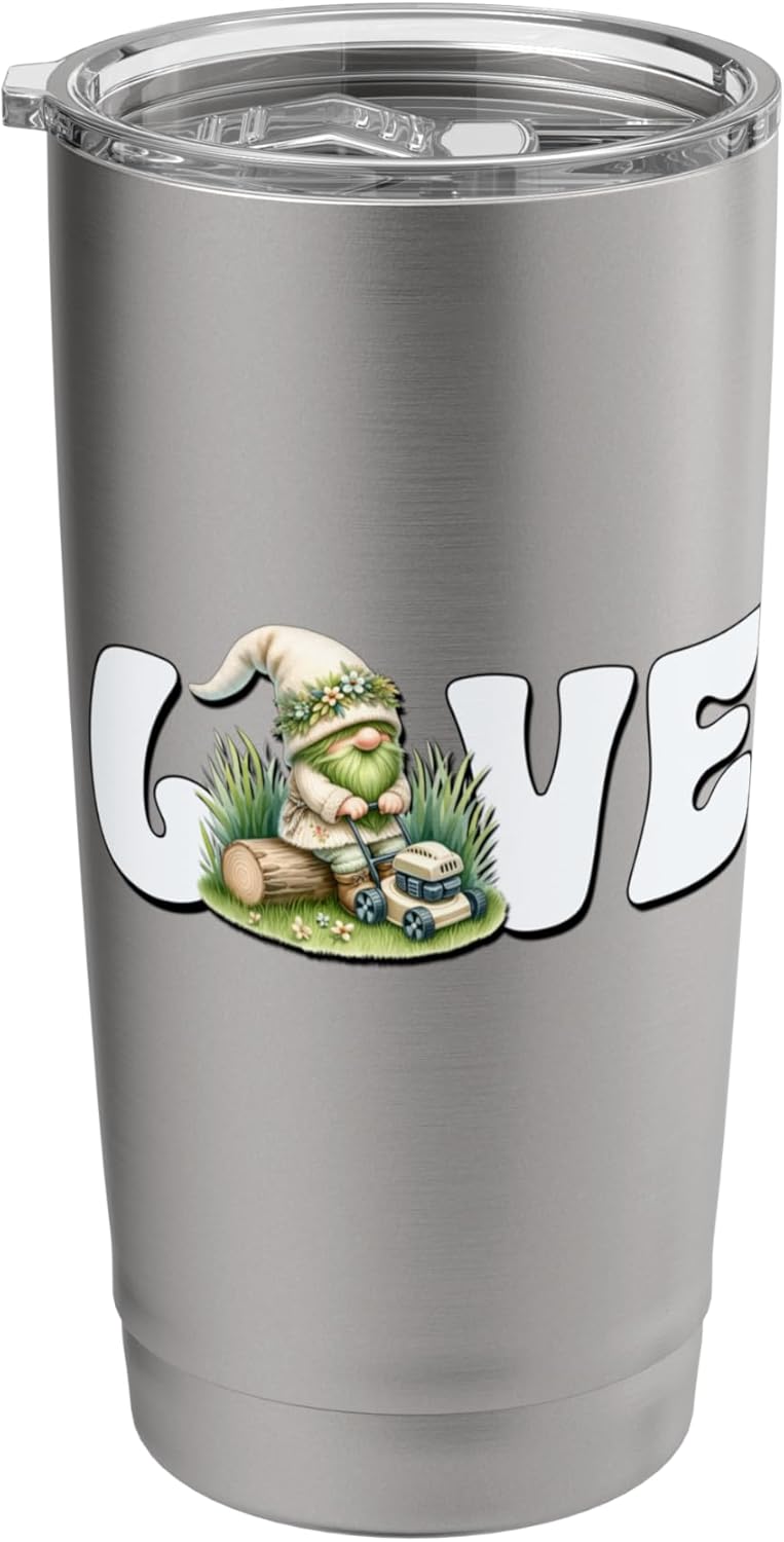 Lawn Care Dad Gnome Grandpa Love Lawn Mowing Funny Gardener Stainless Steel Insulated Tumbler