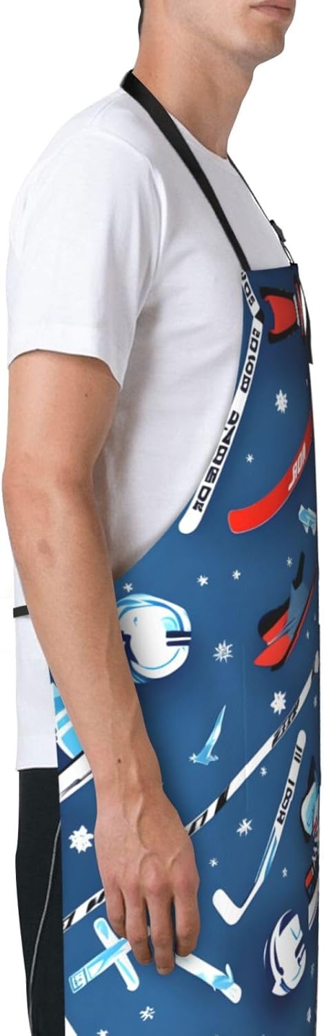 Ice Hockey print print Waterproof apron with pocket adjustable cooking apron for adult kitchen bibs to bake