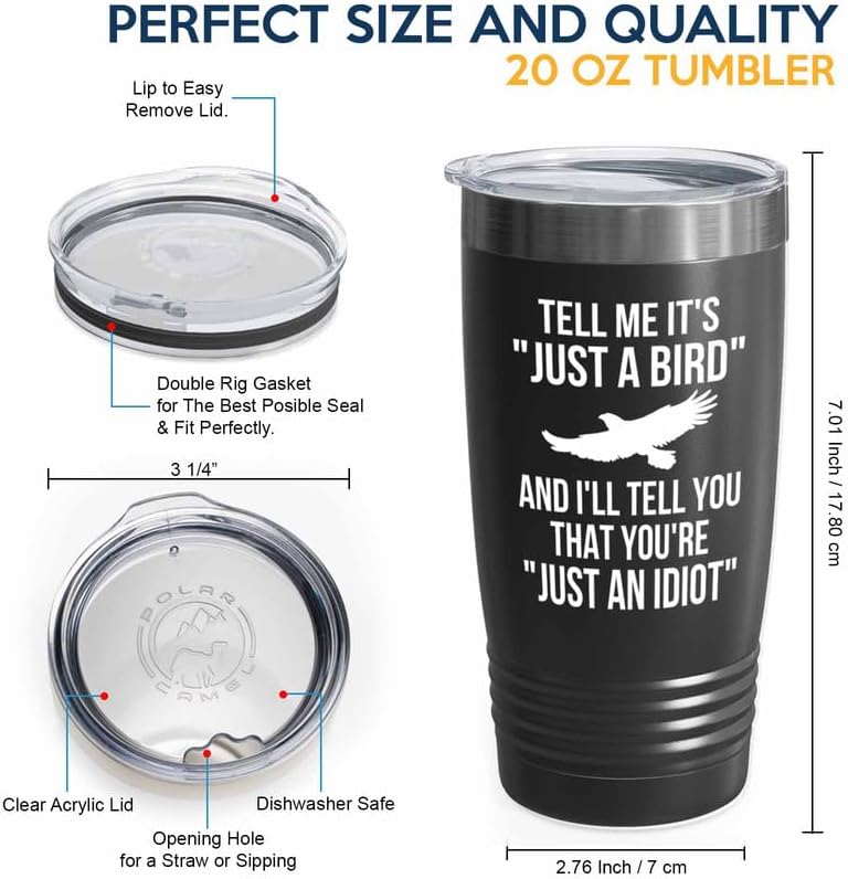 Birding Black Edition Viking Tumbler 20oz - Tell me it's just a bird - Bird Feeder Backyard Birdwatcher Gifts Birding Bird Lover