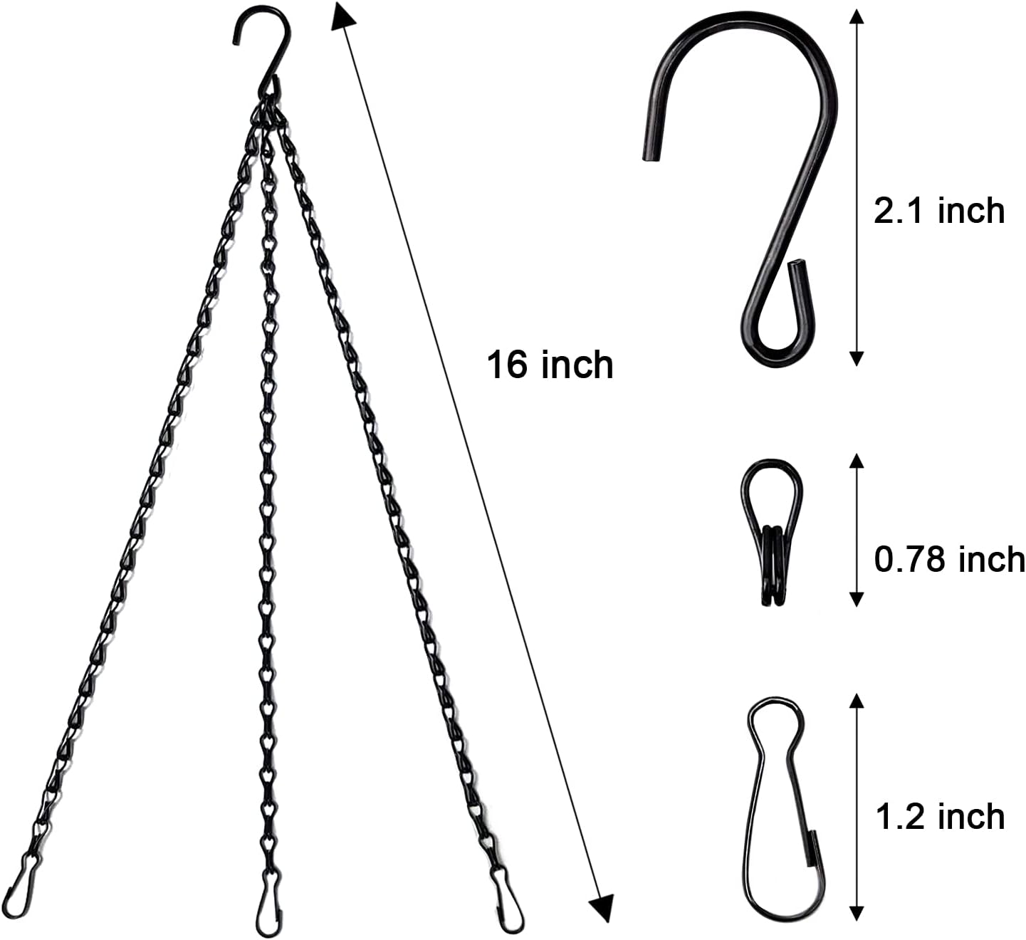 Benvo 16 inch Long Hanging Plant Chains Flower Pot Hangers with Clips and Hooks 3 Point Replacement Chain Holders for Baskets Bird Feeders Planters and Other Ornaments (Pack of 3, Black)