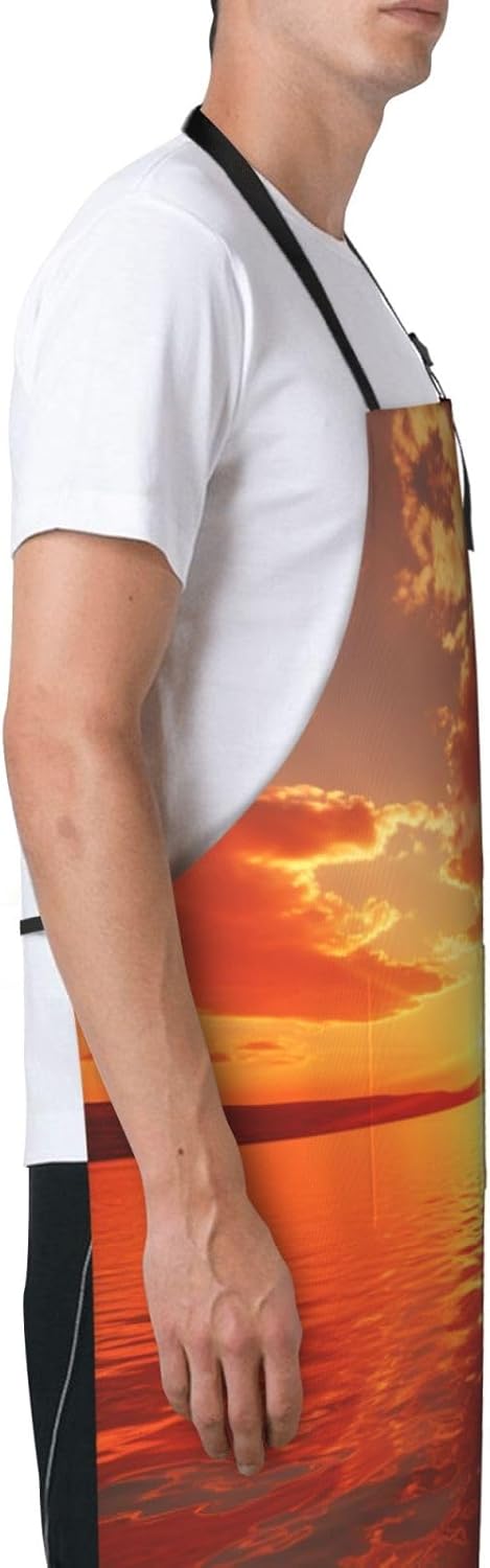 Golden Sunflower print Waterproof apron with pocket adjustable cooking apron for adult kitchen bibs to bake