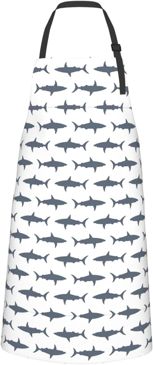 fish and shark print Waterproof apron with pocket adjustable cooking apron for adult kitchen bibs to bake